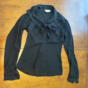 Elegant Black Ruffled Button Down Shirt